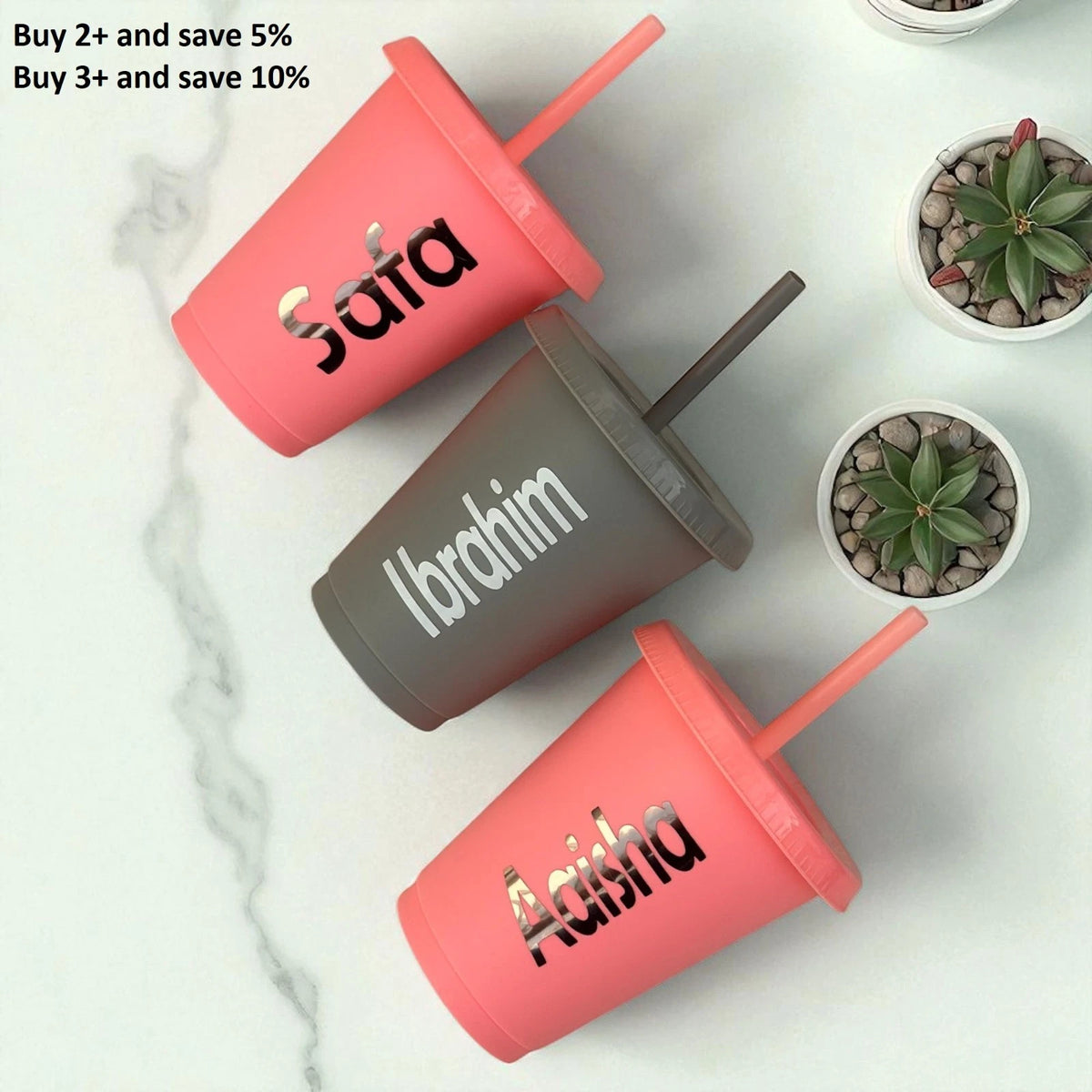 16oz Tumbler Cup with Name Lid & Straw Reusable
