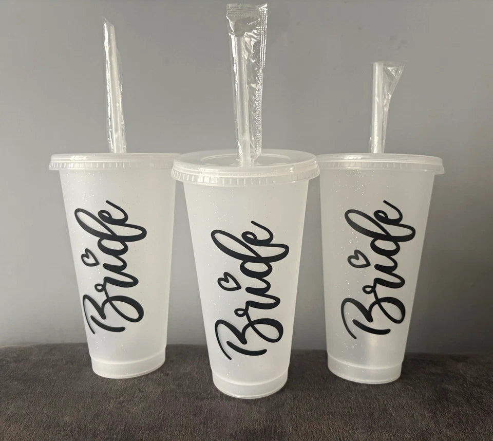750ml Plastic Glitter Bride Tumbler & Straw