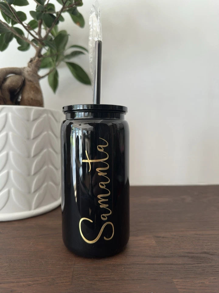 Personalised 16oz Tumbler with Straw Custom Name Cup Reusable Cold Drink
